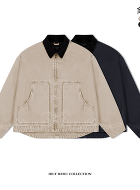 IDLT 15oz 短宽工装夹克重磅珠帆布成衣染色水洗外套廓形棉衣宽松