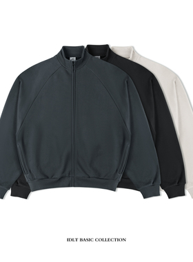 IDLT 廓形拉链卫衣 400g全棉毛圈 插肩袖外套男简约运动宽松ins潮