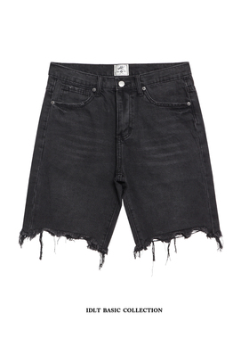 IDLT 毛边黑色牛仔短裤 夏季新款 黑色牛仔五分裤子中裤 水洗简约