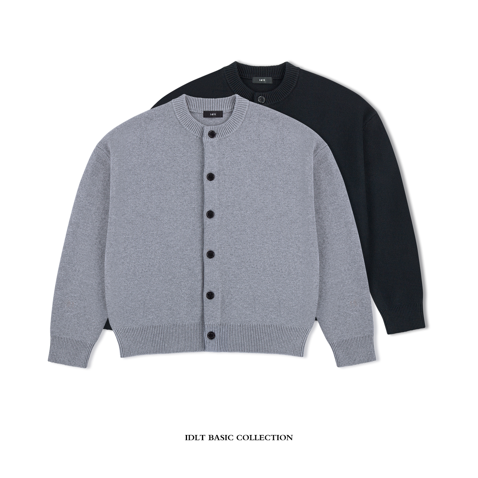IDLT 宽松 羊毛圆领纽扣针织开衫落肩外套男女简约cleanfit街头潮