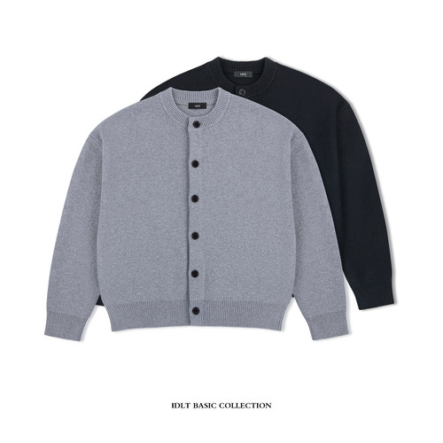 IDLT 宽松 羊毛圆领纽扣针织开衫落肩外套男女简约cleanfit街头潮