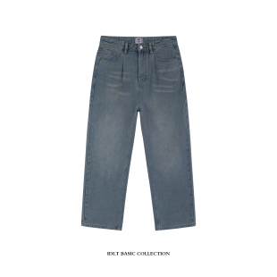 男 IDLT 旧洗水蓝阔腿裤 13OZ单褶复古牛仔裤 街头潮ins 宽松直筒