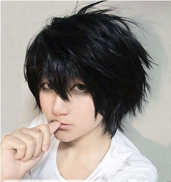 死亡笔记 L 龙崎 路飞 土方十四郎 黑色 高温丝 短发 cosplay假发图片