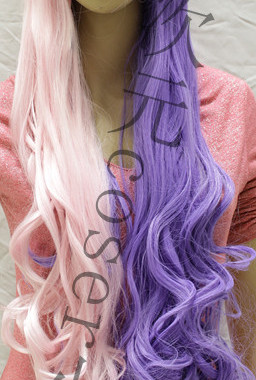 粉色与蓝色渐变原宿cosplay假发