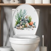 自粘马桶贴纸画防水掀盖贴卫生间洗手间装 饰可移除海星海螺草图案