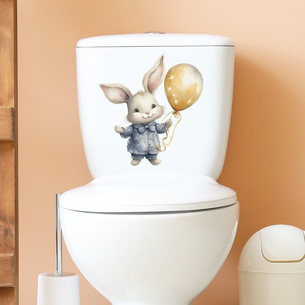 自粘马桶贴纸画防水掀盖贴卫生间洗手间装饰可移除小兔子气球图案,家居饰品,马桶贴,淘宝优惠券,粉丝福利购,淘宝优惠卷