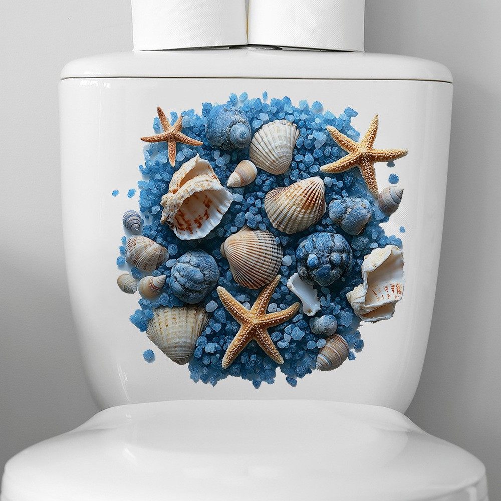 自粘马桶贴纸画防水掀盖贴卫生间洗手间装饰可移除蓝贝壳海螺图案,家居饰品,马桶贴,淘宝优惠券,粉丝福利购,淘宝优惠卷