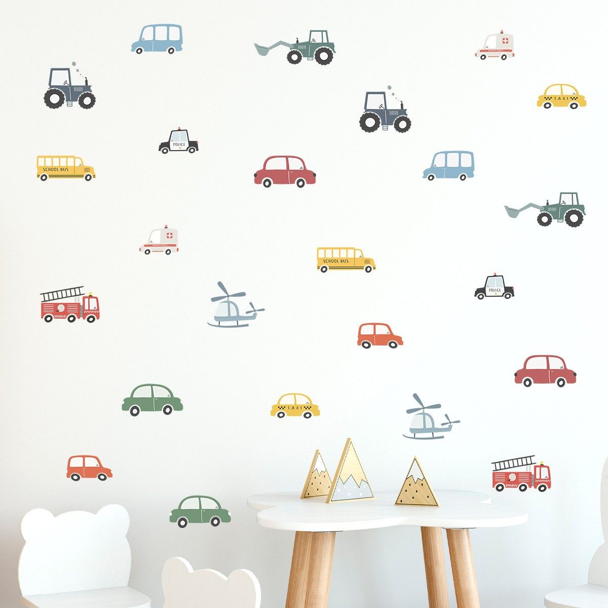 自粘半透墙贴纸卡通汽车挖掘机飞机图案家居儿童房宿舍幼儿园装饰