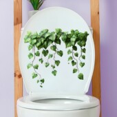 自粘马桶贴纸画防水掀盖贴卫生间洗手间装 饰可移除水彩绿叶子图案