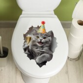 自粘马桶贴纸画防水掀盖贴卫生间洗手间装 饰可移除可爱小猫咪图案