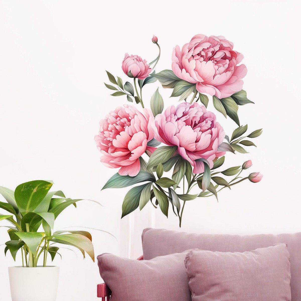 自粘墙贴纸水彩植物牡丹花朵图案客厅玻璃窗儿童房家居幼儿园装饰