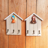 艺术家欧式 饰壁挂壁饰 进门钥匙钩房子木质钥匙盒衣帽钩创意家居装