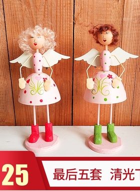 清仓儿童礼品工艺品欧式铁皮芭比天使桌面摆设搁板装饰少女房摆件
