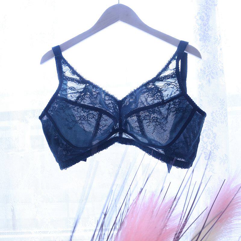 无钢圈大罩杯内衣大胸罩薄款防下垂显小美背大码胖mm性感聚拢全罩