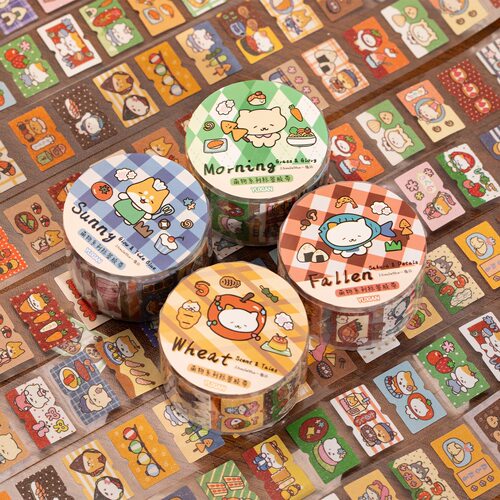 古早昭和风图案闪砂胶带萌物标签