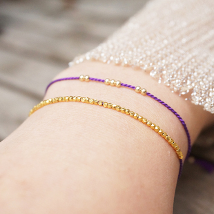 Frank银镀24K黄金串珠紫色细手绳闺蜜情人节礼物现货 瑞士Vivien