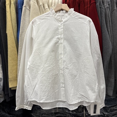 YZ5217正版复古花边领白色衬衫女早春新款简约棉质长袖打底上衣冬