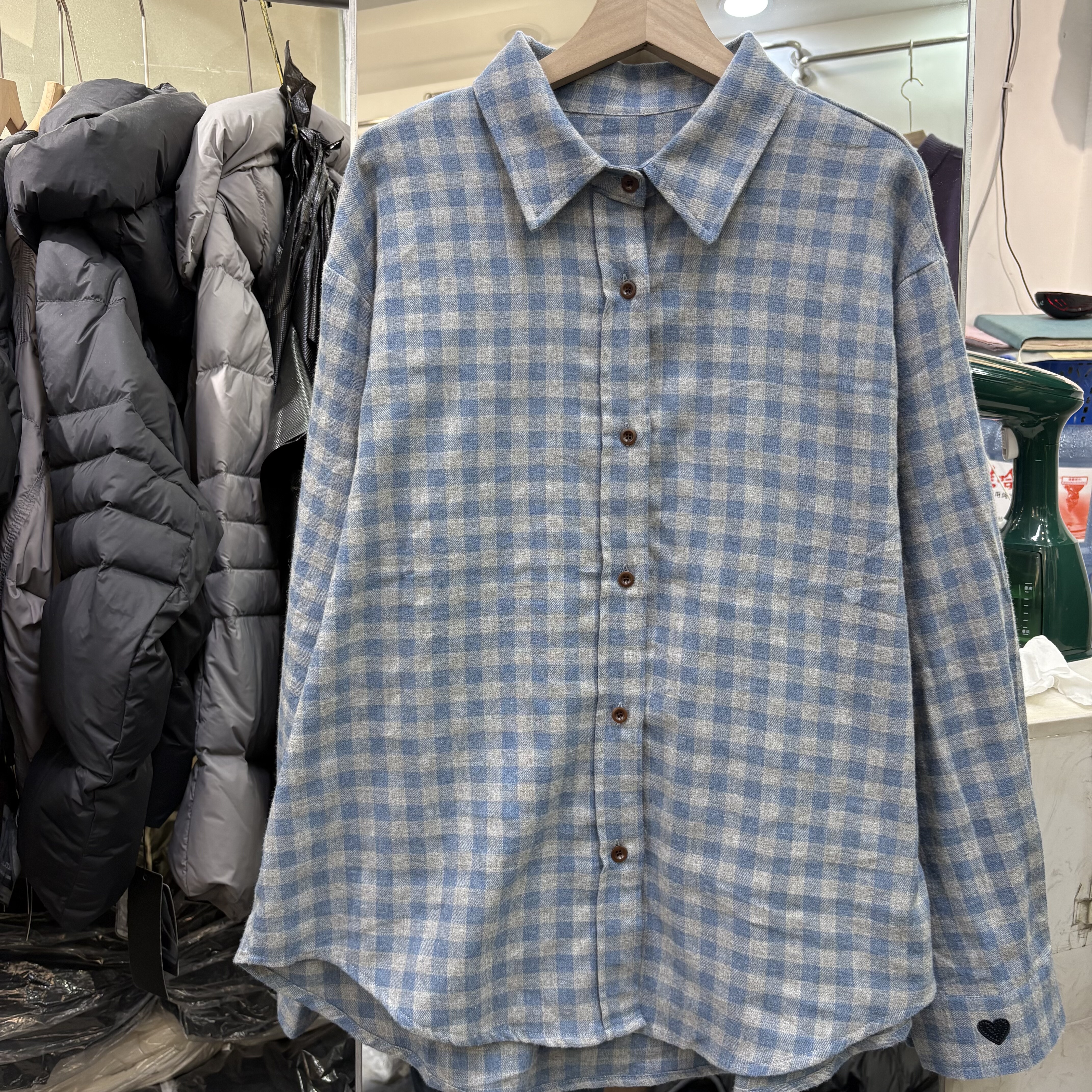 复古蓝调小方格亲肤透气叠穿单穿