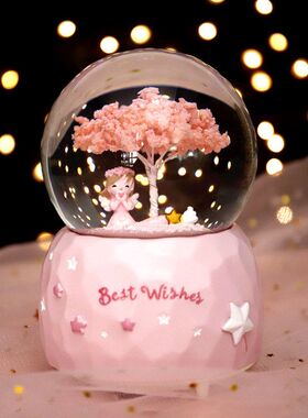 礼物水晶球雪花飘少女灯光摆件