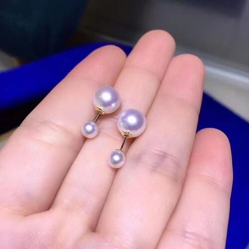 耳环18k金天然正圆纯银海水珍珠