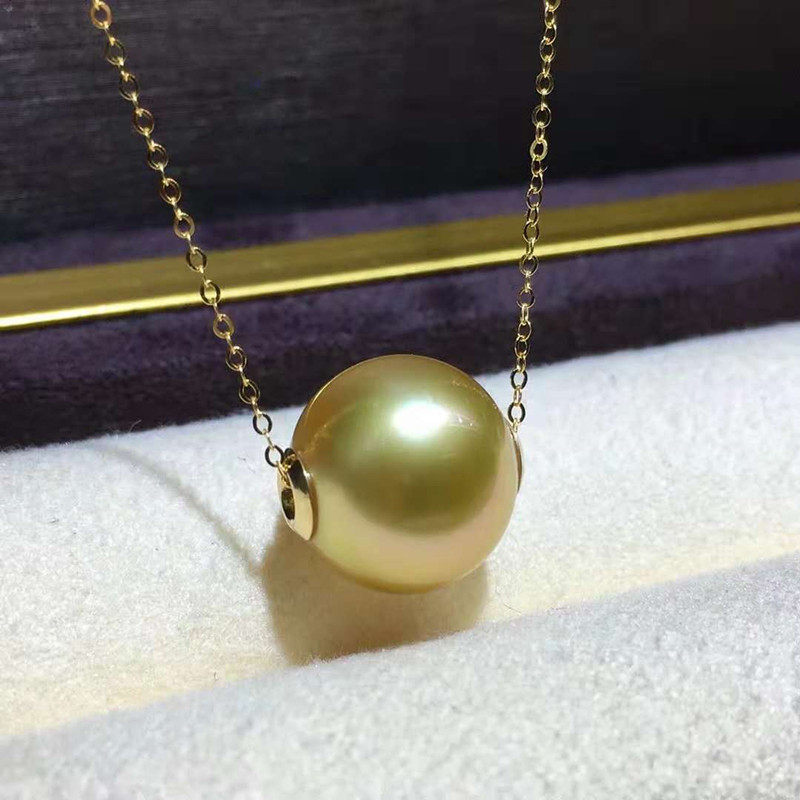 进口菲律宾南洋金珠项链路路通贴片18K黄金正圆海水珍珠天然中金