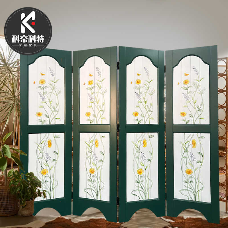 美式田园屏风实木折叠可移动隔断客厅茶室背景墙民宿三折屏遮挡