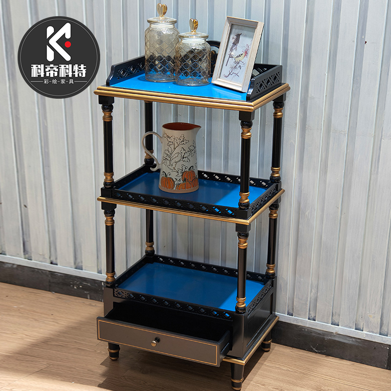 优梵艺术美式置物架实木落地多层书架中古风家用书房收纳架黑色