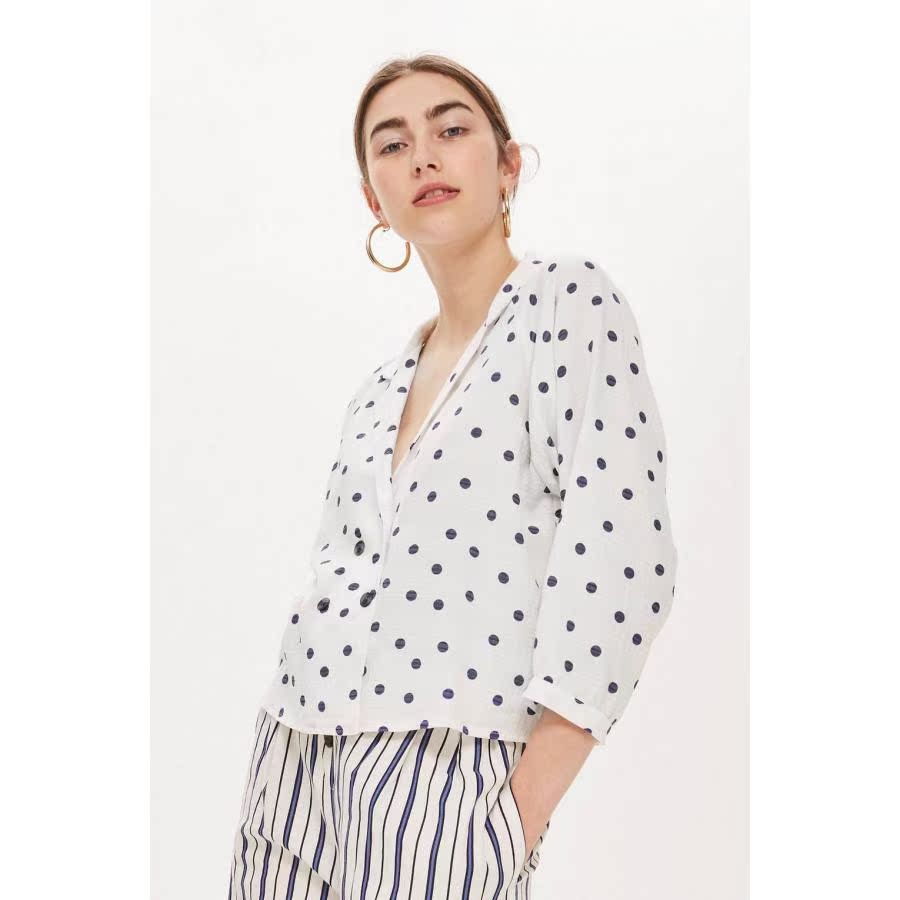 大米可英國代購 TOPSHOP 【嬌小版】雙排扣波點襯衫