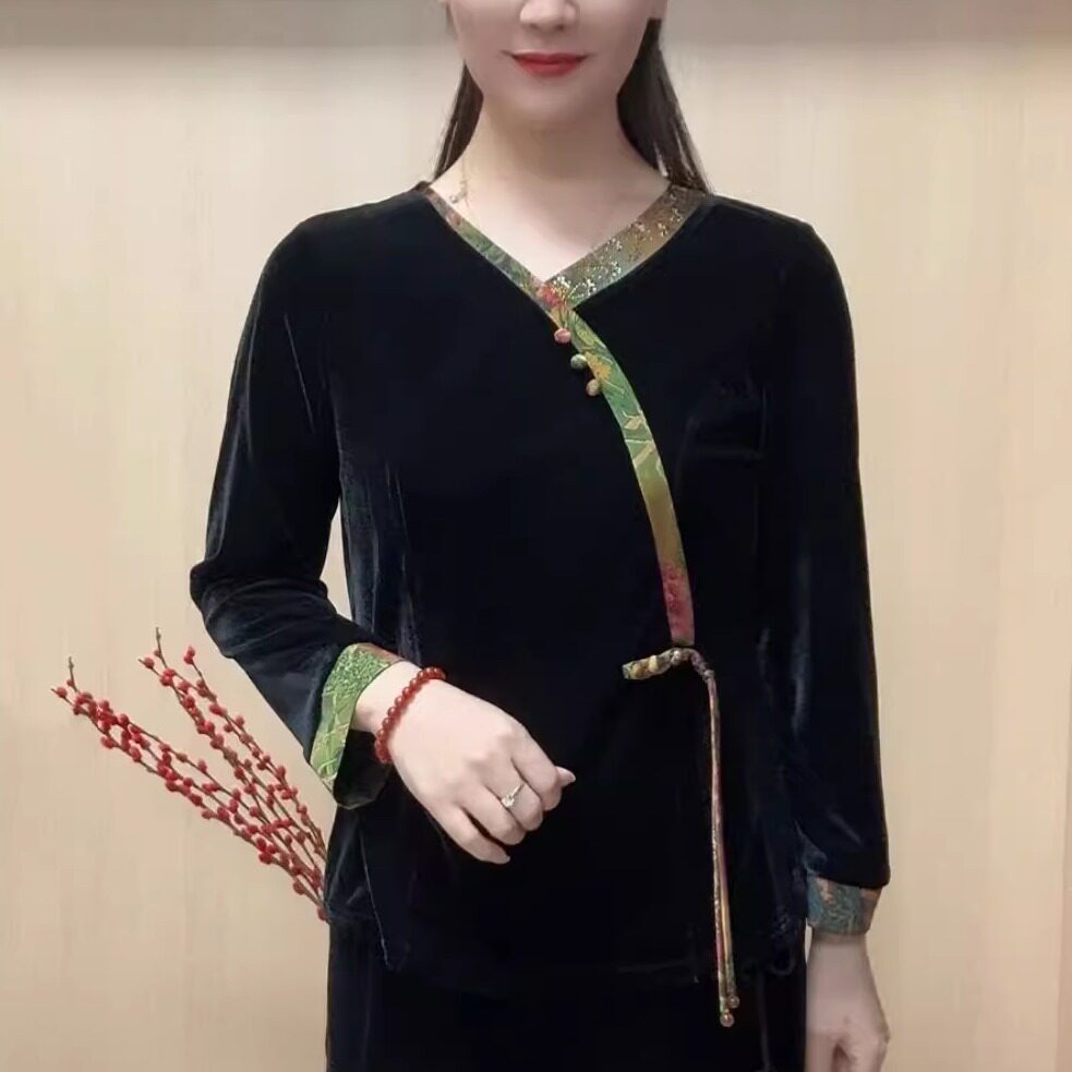 秋季复古丝绒小衫洋气妈妈外套