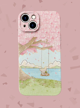 樱花雨~可爱猫咪荡秋千菲林适用iPhone15/14promax手机壳OPPOreno9软红米note13pro小米14/13硬OPPOa58苹果12