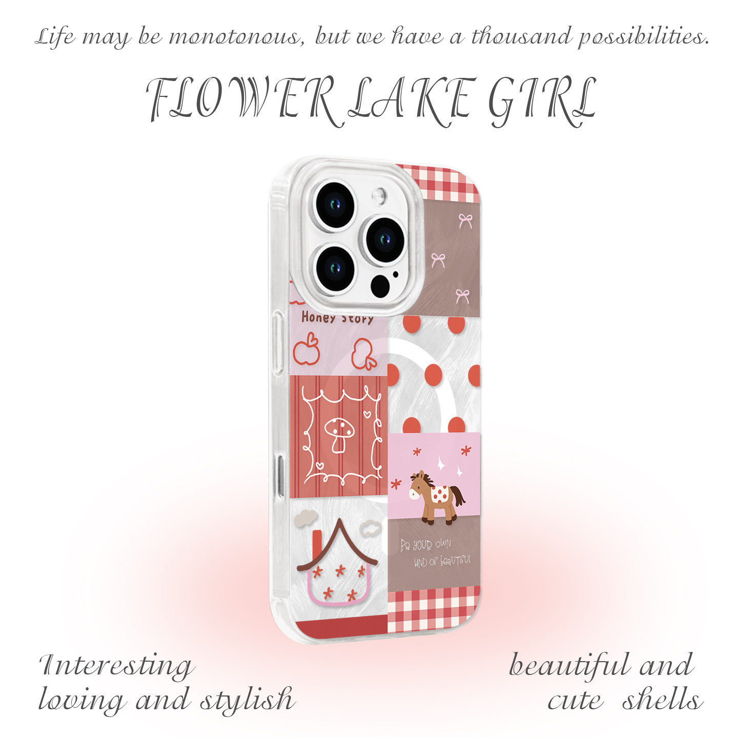 【幸福记号】少女拼图小马适用iPhone17/16pro手机壳红