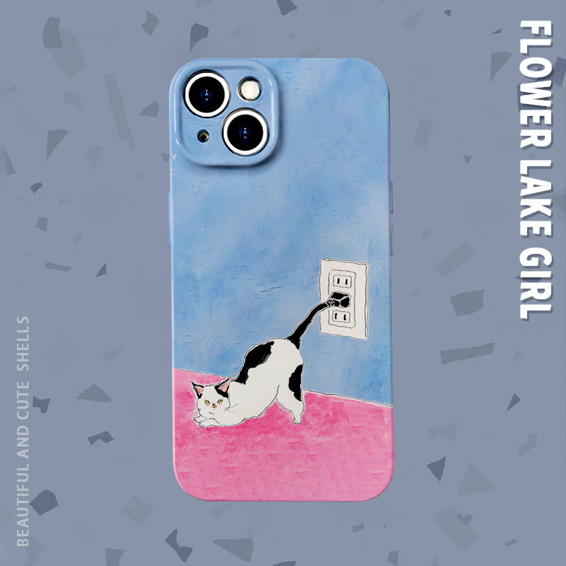 有点感觉~搞怪插座猫咪适用iPhone16/15promax手机壳华为mate60菲林硬OPPOr17苹果13vivos18软IQOO9一加ACE3