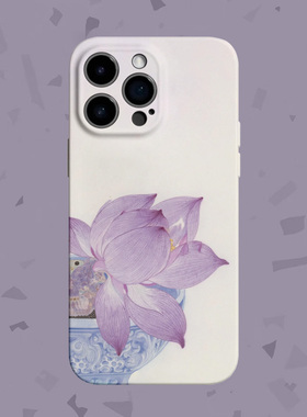 【初夏】高级感紫色睡莲适用iPhone16/15promax手机壳华为Pura70苹果13红米k60vivoX100软opporeno12畅享70