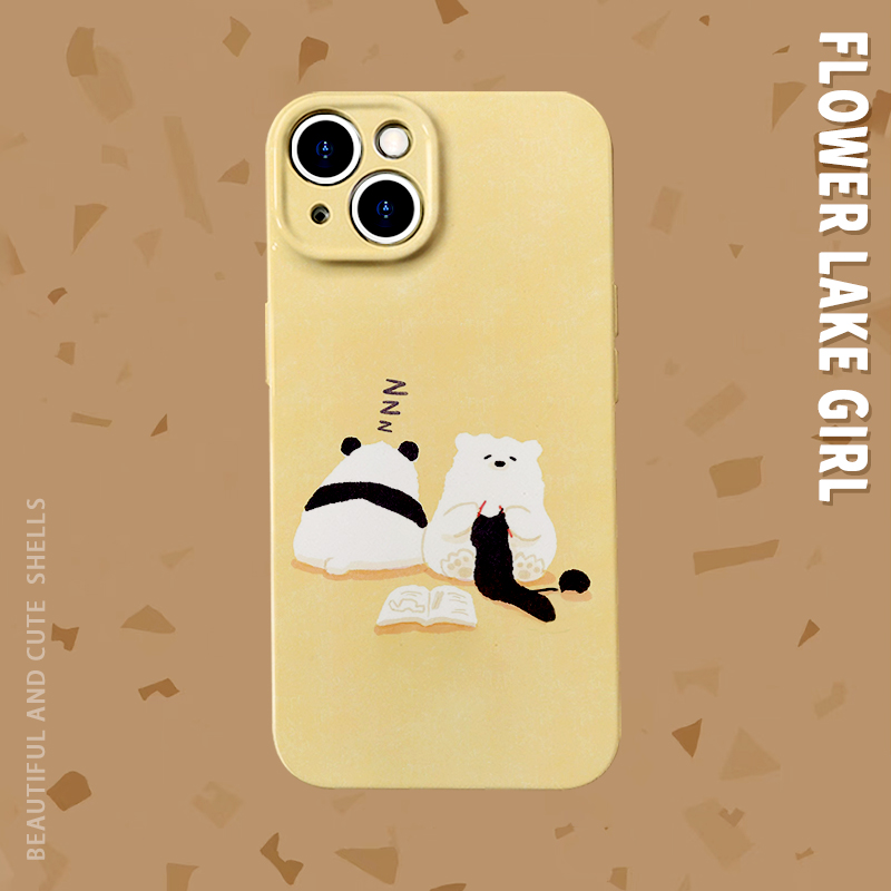 休息日~奶黄系可爱熊猫适用iPhone15/16promax手机壳华为nova12菲林畅享60软OPPOreno9苹果13vivos18硬小米14