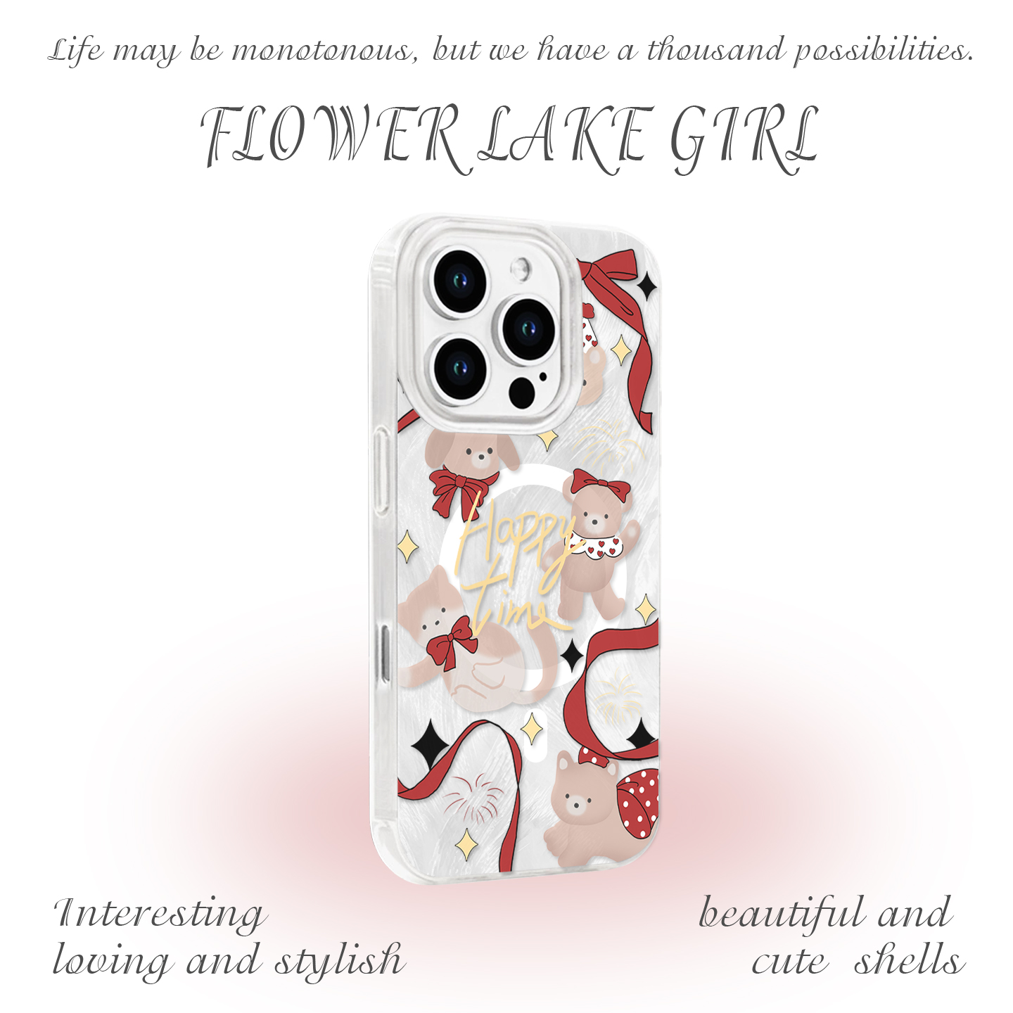 【快乐时刻】晕染蝴蝶结猫狗适用iPhone17/16pro手机壳红米K80磁吸vivoS20华为mete60羽纱一加13小米15一加11