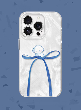 安静小狗~蓝色丝带蝴蝶结适用iPhone15/14promax手机壳红米K70羽纱vivos18华为mete60pro小米13/14pro一加ACE