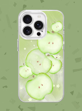 【绿色心情】小清新手绘苹果适用iPhone17/16promax手机壳红米K80磁吸vivoS20华为mete70羽纱一加ACE3小米17