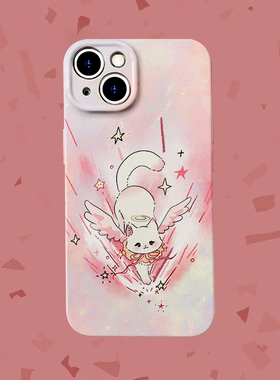 可爱登场~天使猫咪适用iPhone16/15pro手机壳华为mate60菲林畅享70硬OPPOr17苹果13vivos18软IQOO9一加ACE3