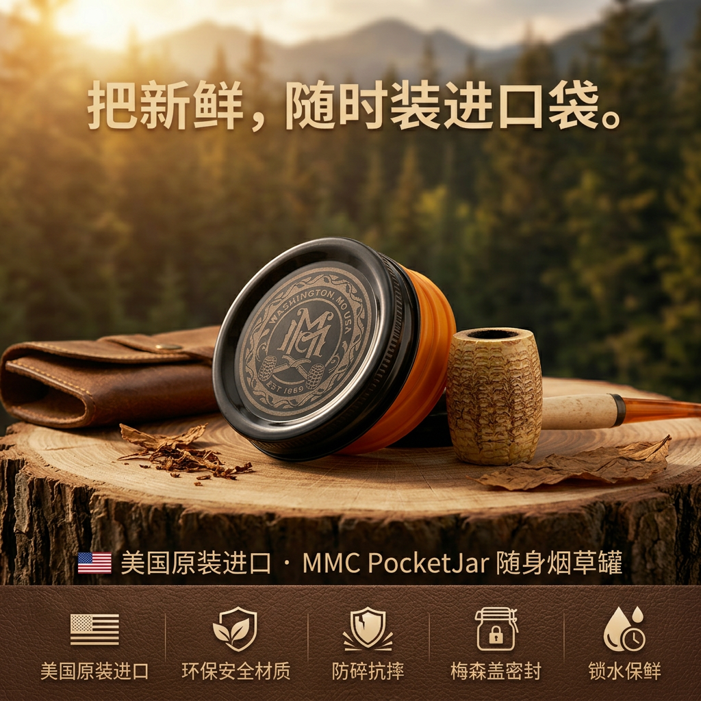 美国制造原装POCKETJAR烟草密封瓶茶叶梅森瓶塑料防摔便携环保