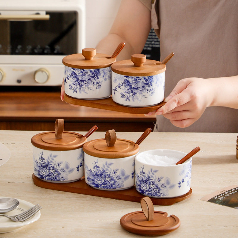 进口中式复古调料罐陶瓷盐罐调料盒厨房家用辣椒罐高颜值调味罐调