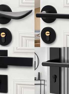 YETO-GK黑色分体锁磁吸静音圆黑方黑木门房门机械锁直把手连体锁