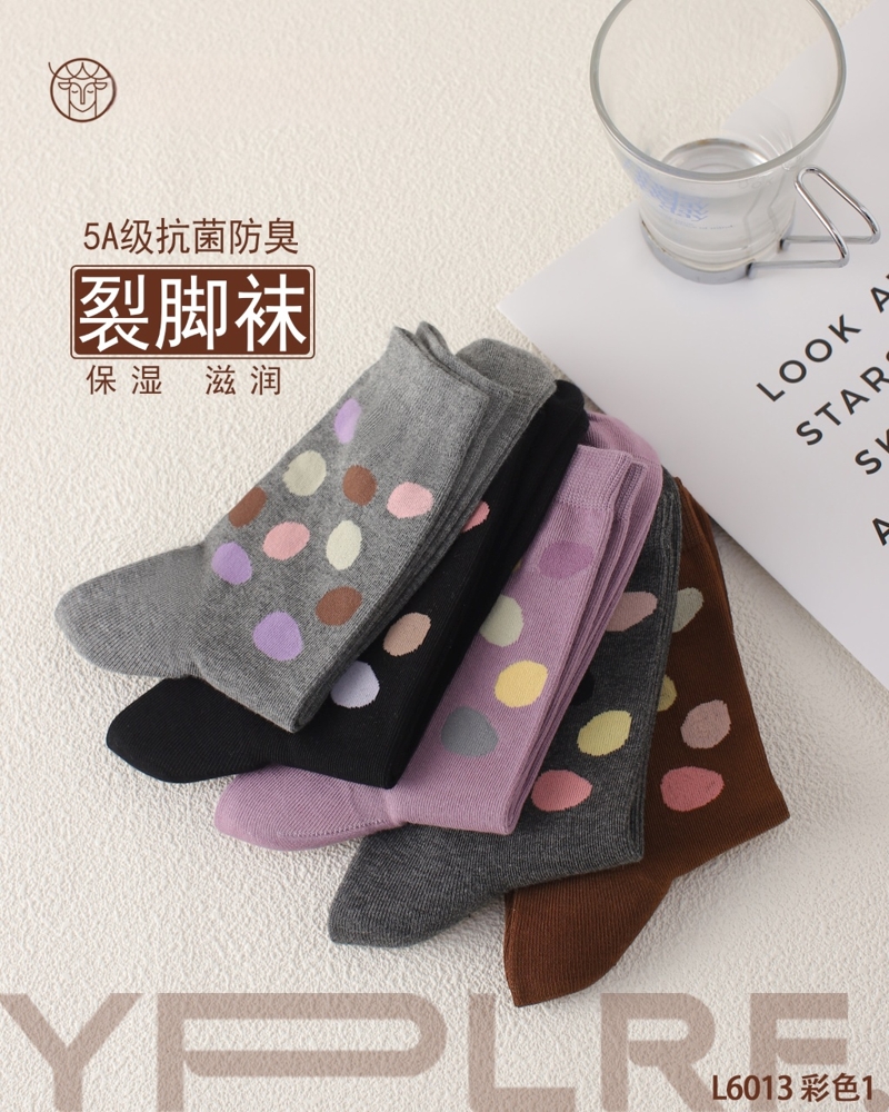 鹿人袜业女士防裂袜棉质贴布足跟防脚裂中筒女袜春秋冬款6013