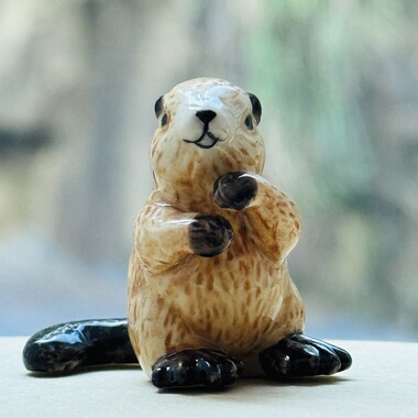 土拨鼠陶瓷小动物纯手工绘画高温釉下彩