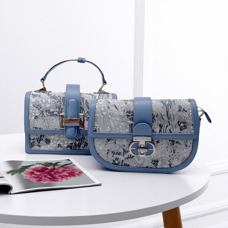 红蜻蜓女包包时尚高级感小众腋下包手提斜挎包轻奢复古刺绣马鞍包