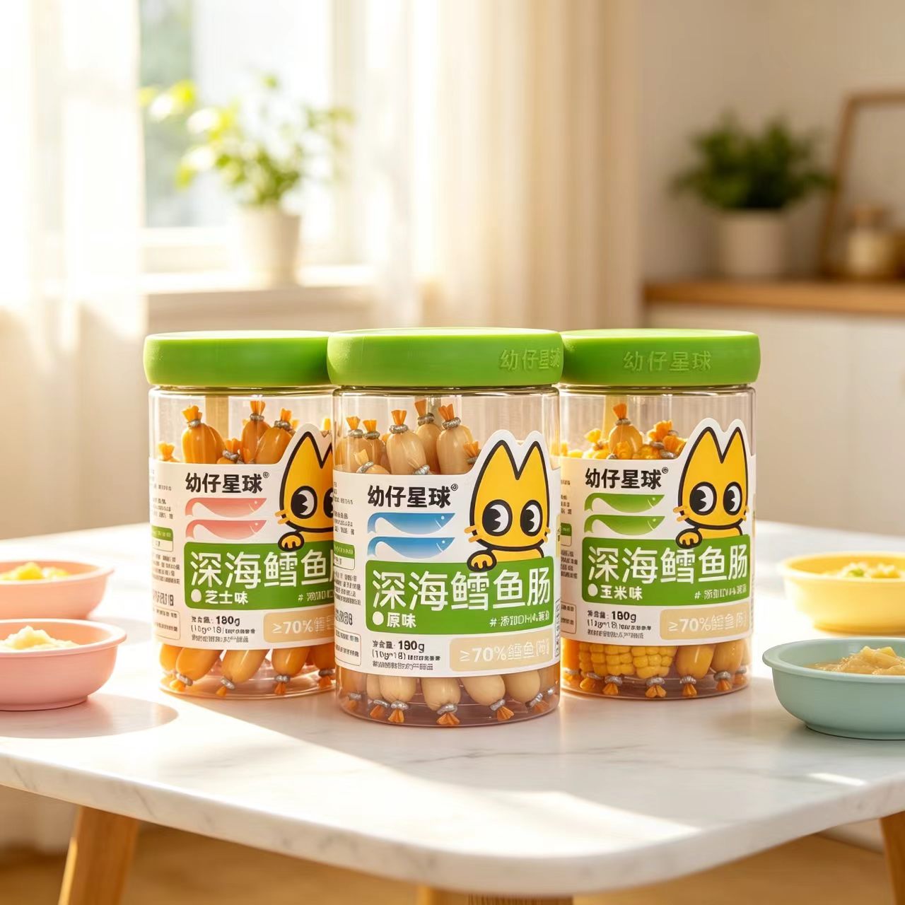 3罐幼仔星球深海鳕鱼肠牛肉肠猪肉火腿肠谷谷苏玉米原味即食零食