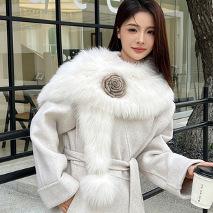 薇儿卡韩国客订米白狐狸毛水貂山茶花秋冬大衣毛领球球皮草大围巾
