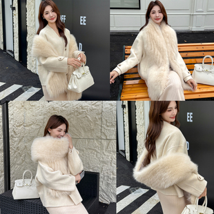 薇儿卡秋季 围巾 新大衣服配狐狸毛夹子贵气皮草披肩毛领毛皮女长款