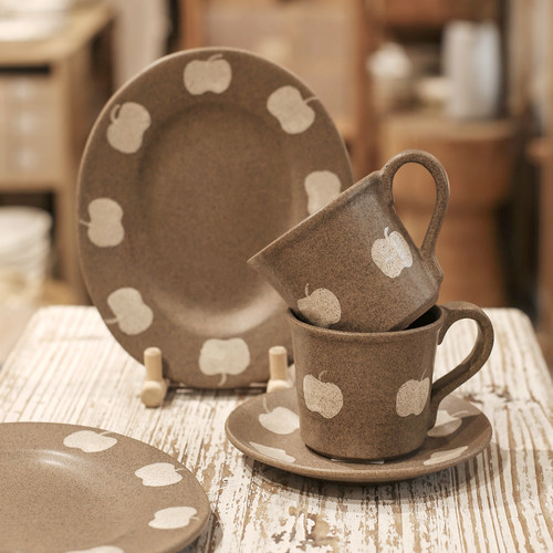 复古可爱创意苹果手作粗陶陶瓷盘