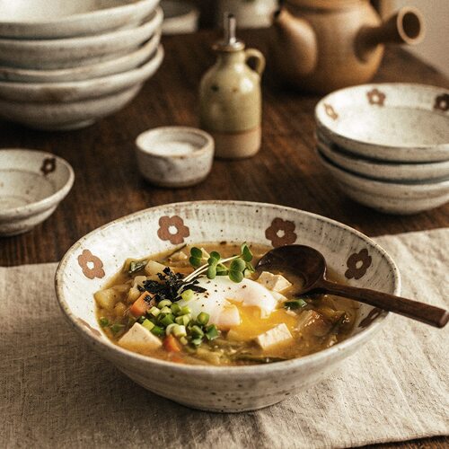 复古小花手作粗陶陶瓷餐具碗盘