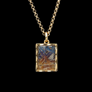 【耀目】纯手工银镀金镶嵌天然陨石吊坠宇宙项链星星切片太空陨铁